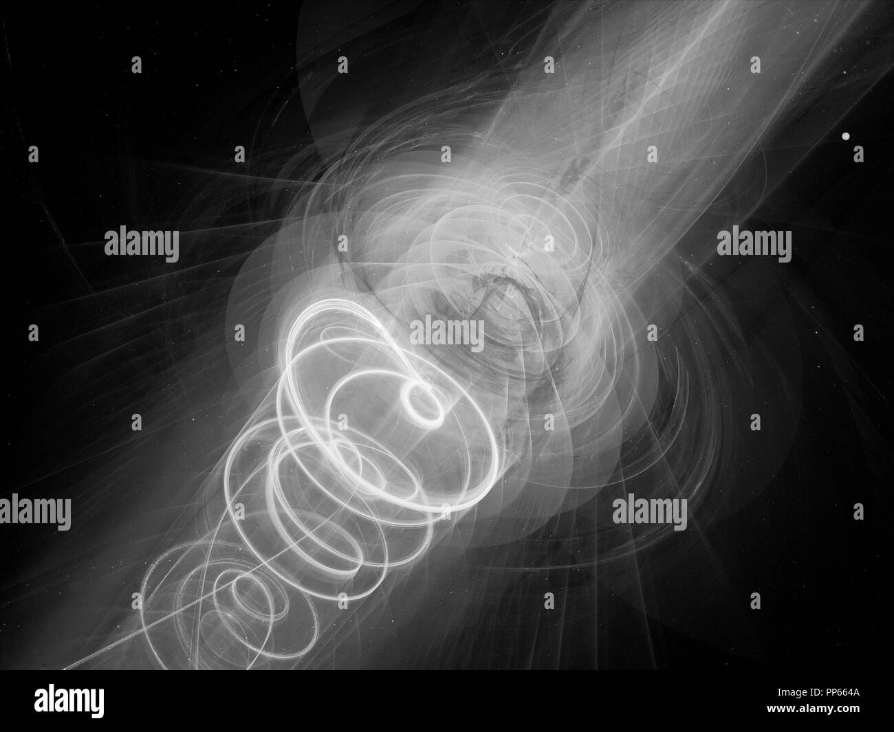 Nuova arma al plasma nello spazio bianco e nero, generato dal computer sfondo astratto, rendering 3D Foto Stock