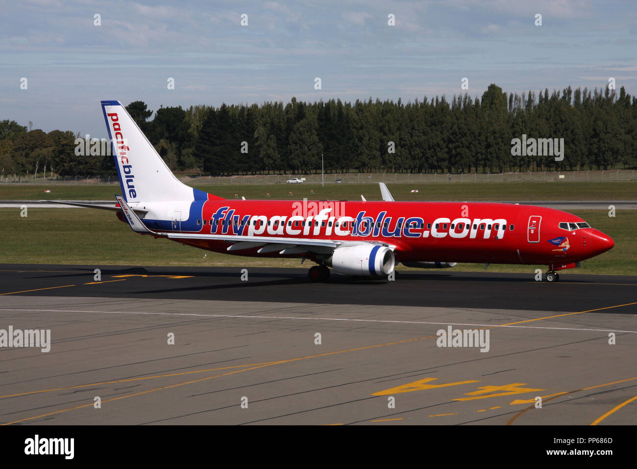 CHRISTCHURCH, Nuova Zelanda - 18 Marzo: Pacific Blue Boeing 737 ng per il 18 marzo 2008 all'aeroporto di Christchurch, Nuova Zelanda. 3,906 B737NG aerei devono essere Foto Stock