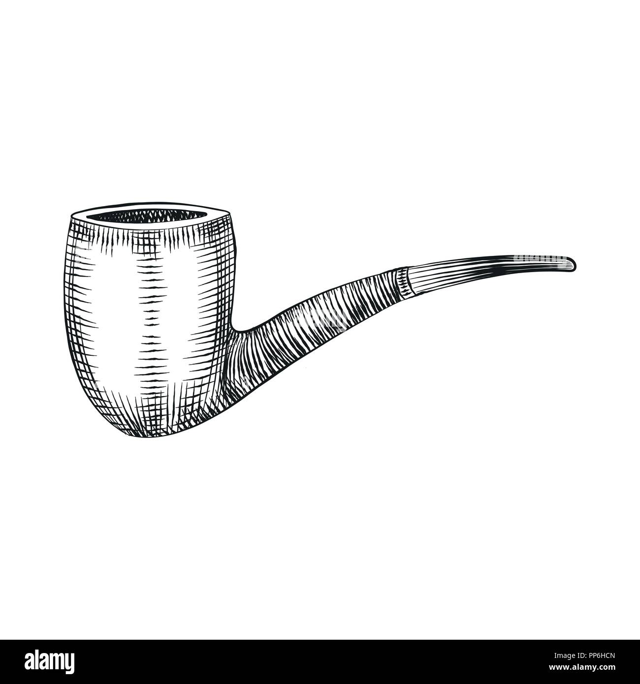 Il tabacco in legno tubo, fumatori tubo di legno. Il vettore isolato in Illustrazione disegnata a mano stile di incisione. Illustrazione Vettoriale