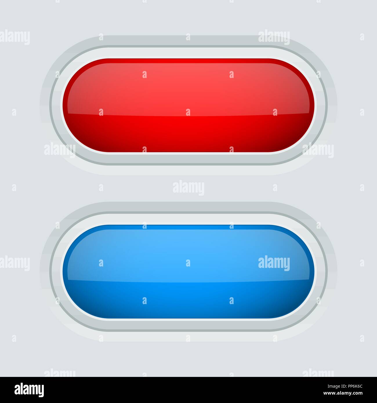 Rosso e blu ovale pulsanti. 3d elementi dell'interfaccia web Illustrazione Vettoriale