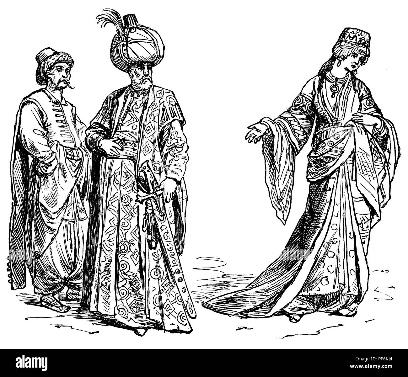 I turchi, sinistra: grande, medio: Sultan, destra: lady, anonym 1896 Foto Stock