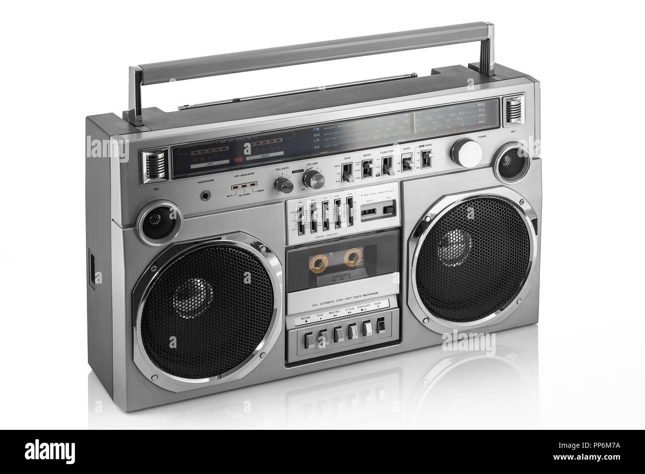 Retrò ghetto blaster isolato su bianco. Foto Stock