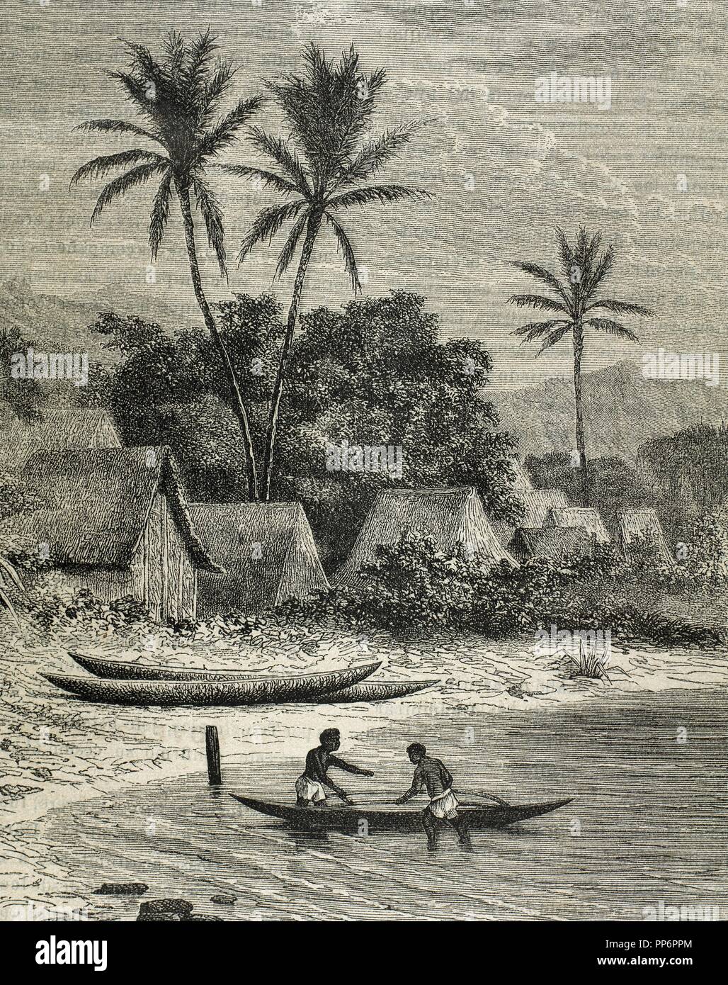 Isola di Madagascar. Tamatave. Incisione del settimanale pittoresco Familiare, 1882. Foto Stock