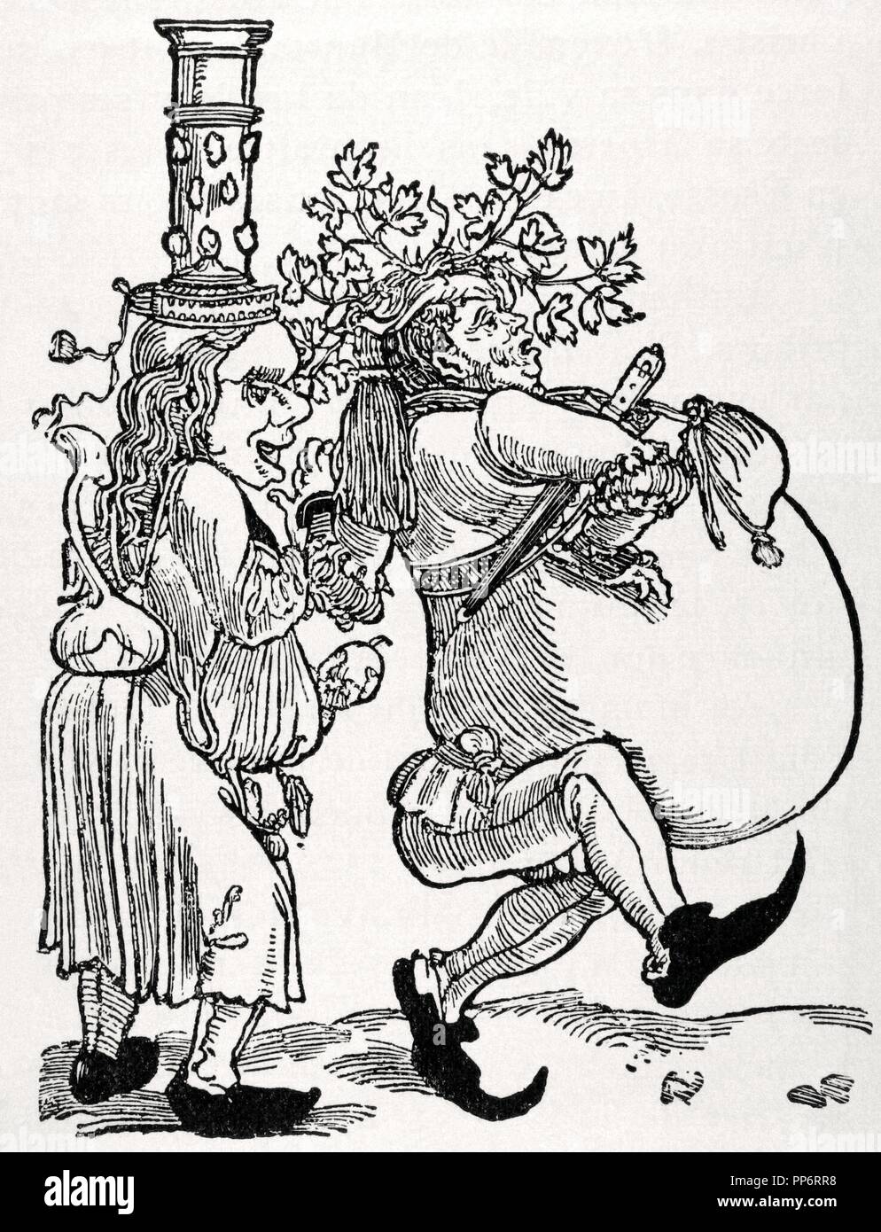 Martin Lutero (1483-1546). Riformatore tedesco. La caricatura di Martin Lutero e di sua moglie Katharina von Bora (1499-1552). Storia della Francia, 1881. Foto Stock