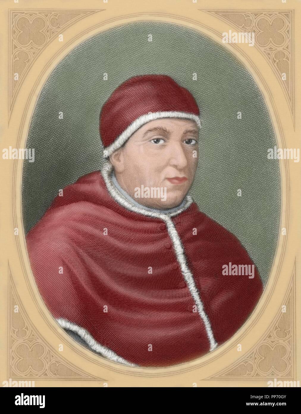 Leone X (1475-1521). Papa italiano di nome Giovanni de' Medici. Incisione di L. Roca nella rivoluzione religiosa, 1880. Colorati. Foto Stock