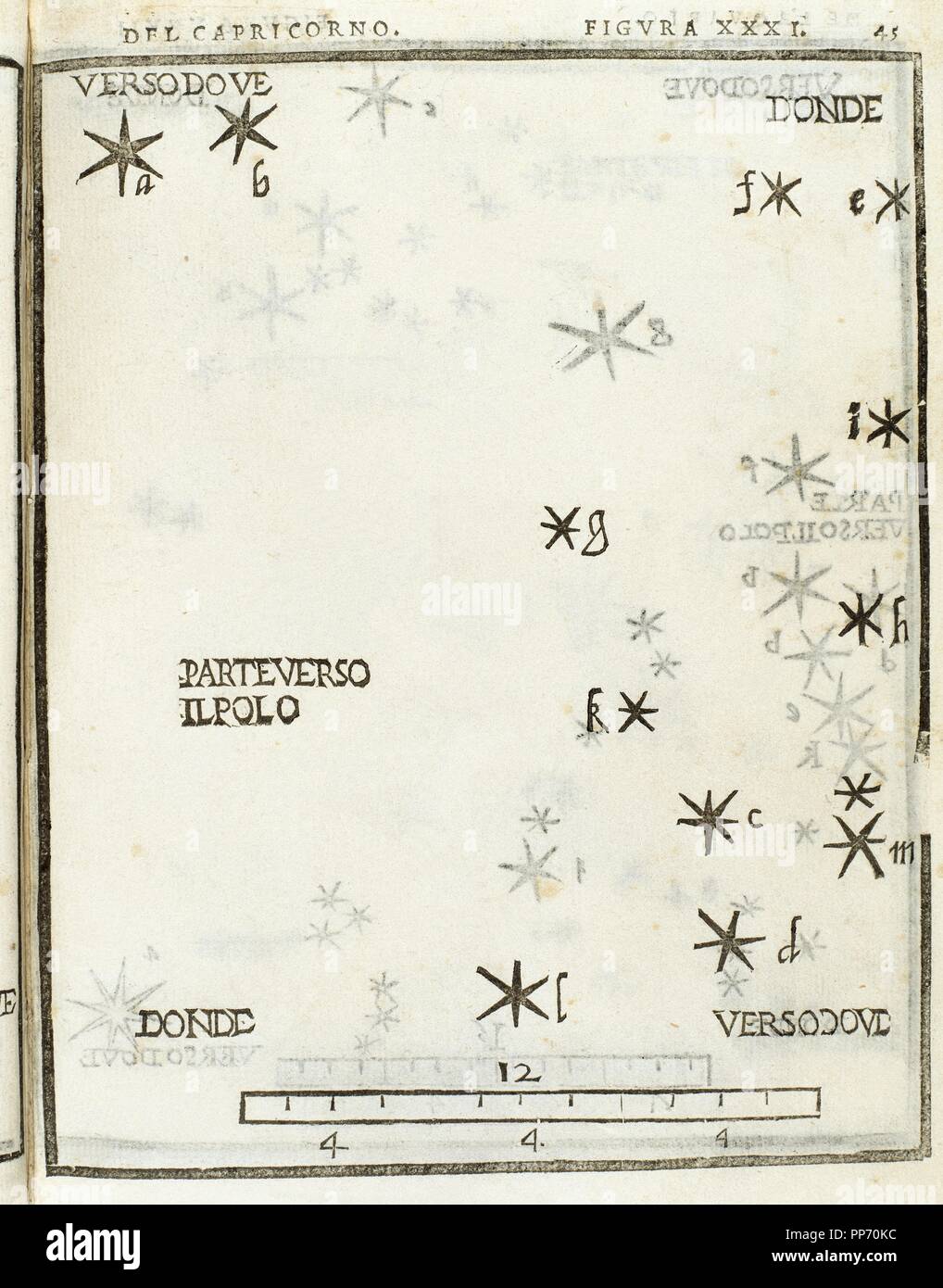 Capricornus. Incisione raffigurante la struttura della costellazione, 1559. De le stelle fisse, libro di astronomia da Alessandro Piccolomini (1508-1579). A cura di Venezia, Italia. Foto Stock