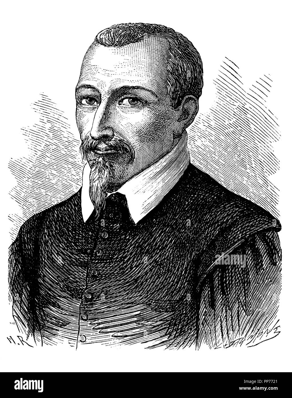 Olivier de Serres (1539-1619), investigador de las técnicas agrícolas francés. Grabado de 1873. Foto Stock