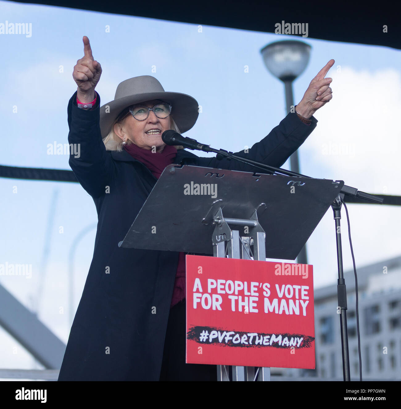 Liverpool, Regno Unito. Domenica 23 settembre 2018. Ann Pettifor the economist parla al Pier Head al voto popolare rally dopo il mese di marzo. © Phil Portus / Alamy Live News Foto Stock