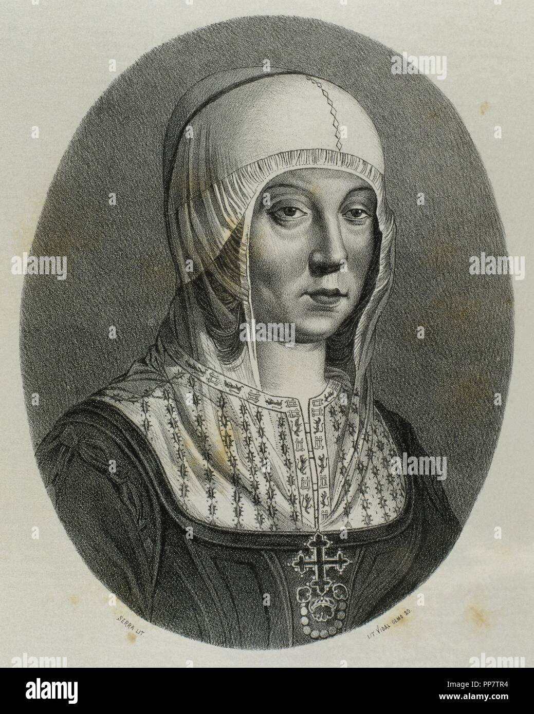 Isabella I di Castiglia (1451-1504). Regina di Castiglia. Incisione in Spagna Storia illustrata del XIX secolo. Foto Stock