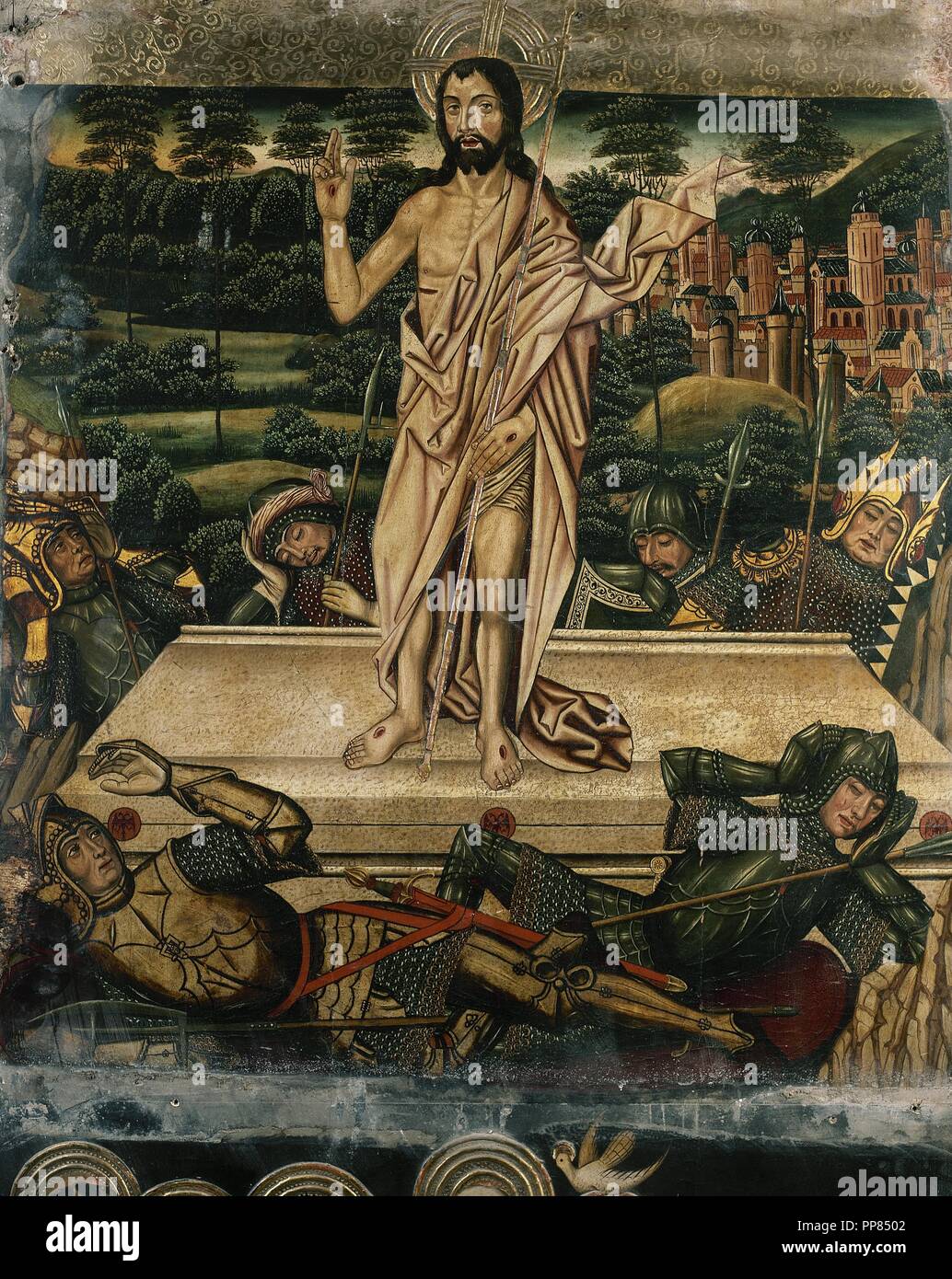 Spagna. Aragona. Tarazona. Pala d'altare della cappella del Purificacion. Nuestra Senora de la huerta cattedrale. La risurrezione di Cristo, dal pittore spagnolo Martin Bernat (attivo, 1469-1497). Foto Stock