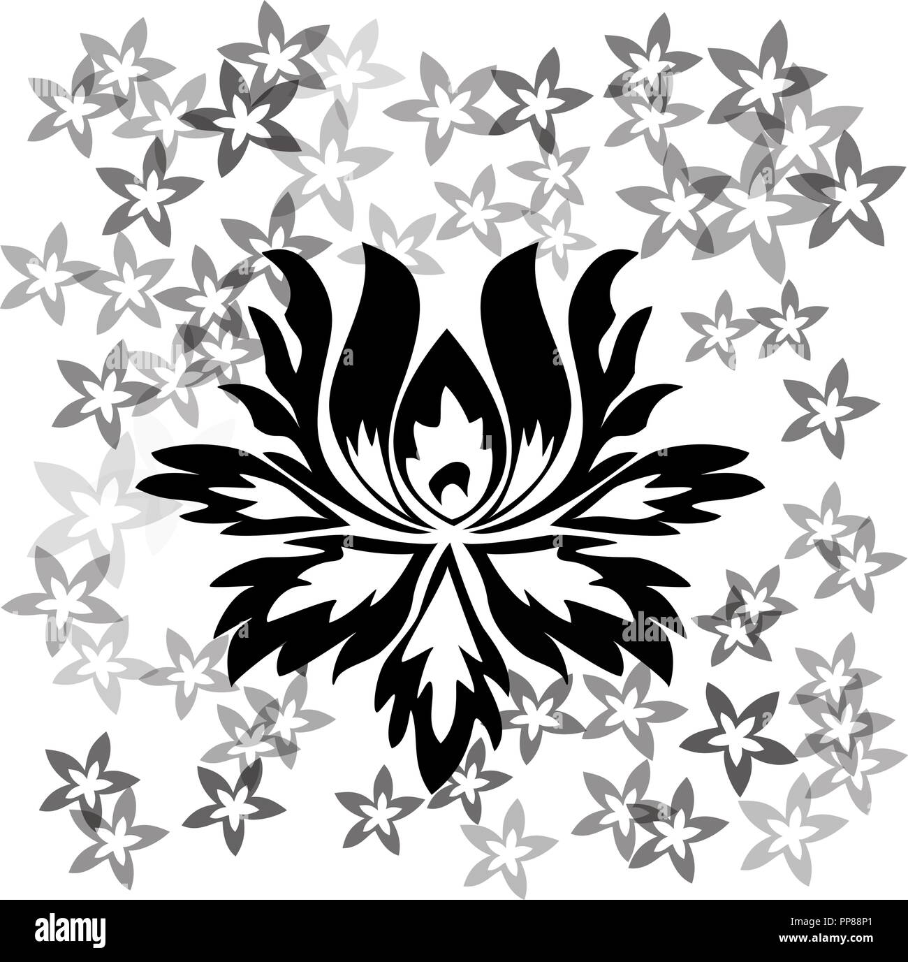 Illustrazione vettoriale di un fiore decorativo su uno sfondo di piccoli fiori. Illustrazione Vettoriale