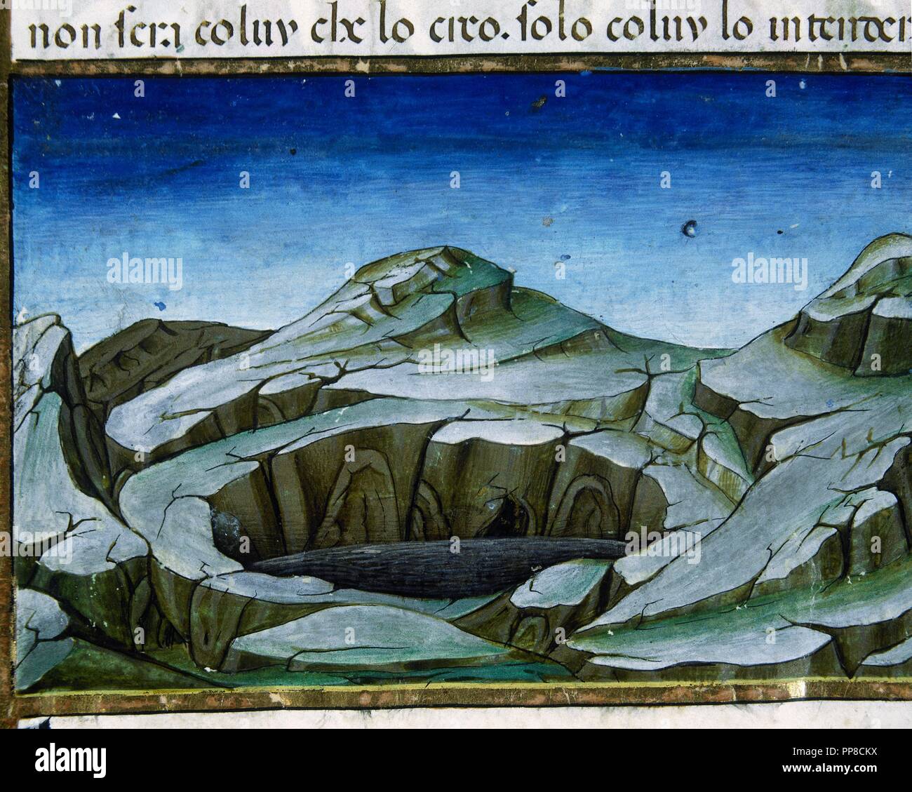 Cristofor de Premis (1440-1486). Miniatore italiano. La fine del mondo e il Giudizio Universale. Una grande montagna salirà (la prima volta). Codex de Predis. (1476). Biblioteca Reale. Torino. L'Italia. Foto Stock