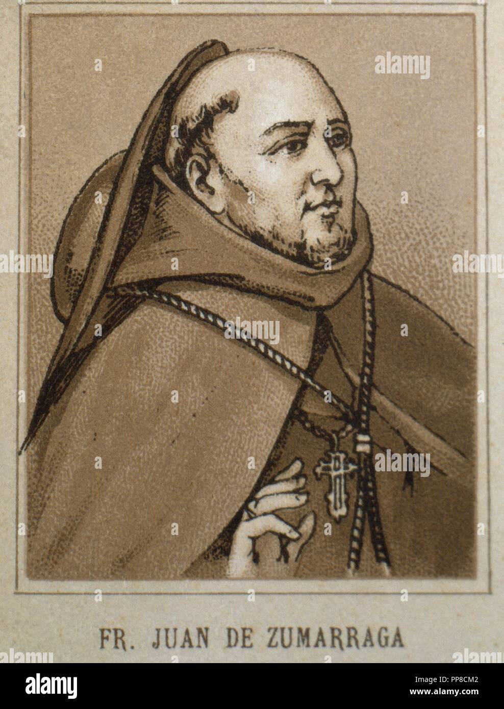 Juan de Zuma rraga (1468-1548). Spagnolo Basco prelato francescano e primo Vescovo del Messico. Ritratto. Incisione. Foto Stock