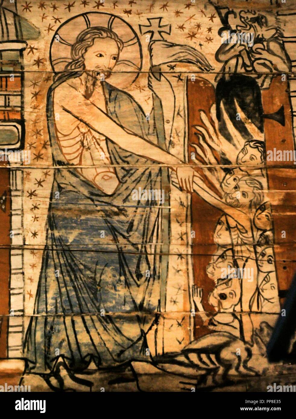 La Norvegia. Al, Hallingdal. La pittura di doghe in chiesa. Medievale. Il XIII secolo. Gesù nel Limbo. Museo storico. Oslo. La Norvegia. Foto Stock