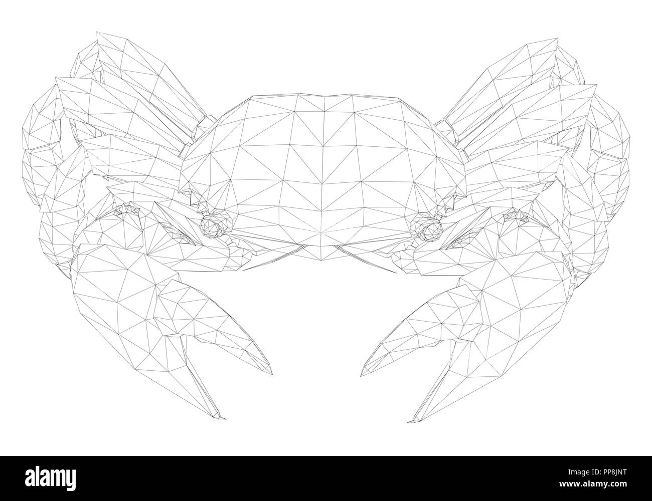 Il granchio poligonale di fronte. 3D il granchio in bianco e nero. Il granchio è coperto con una mesh. Illustrazione Vettoriale. Illustrazione Vettoriale