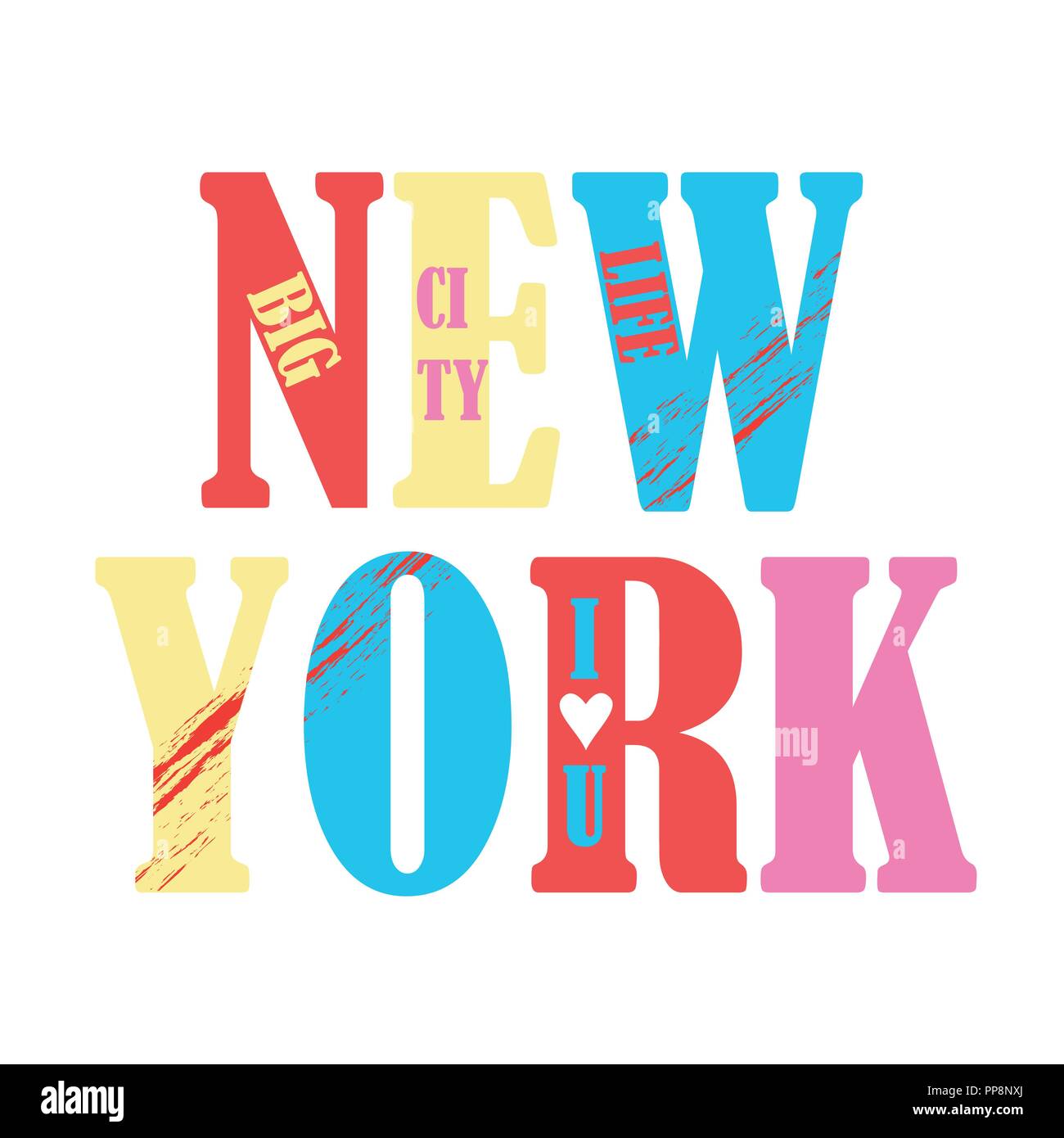 Stampa multicolore con la scritta New York. Illustrazione Vettoriale. Illustrazione Vettoriale