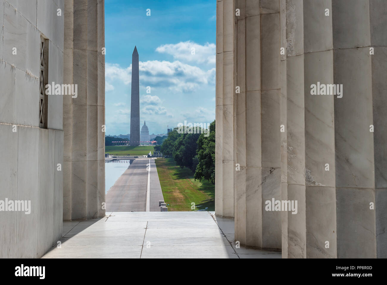 Il Monumento a Washington dal Lincoln Memorial, Washington, DC, Stati Uniti d'America. Foto Stock