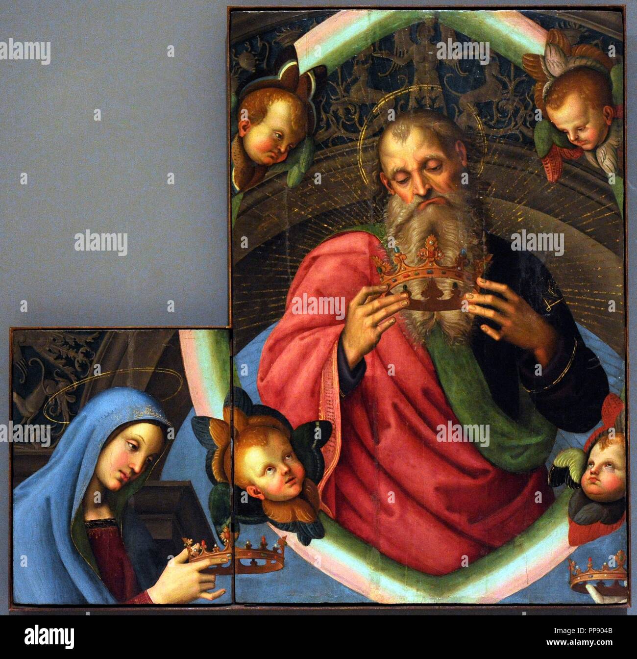 Raphael (1483-1520) e Evangelista da Pian di Meleto (1458-1549). L eterno Padre e la Vergine, 1501. Collezione borbonica. Museo Nazionale di Capodimonte. Napoli. L'Italia. Foto Stock