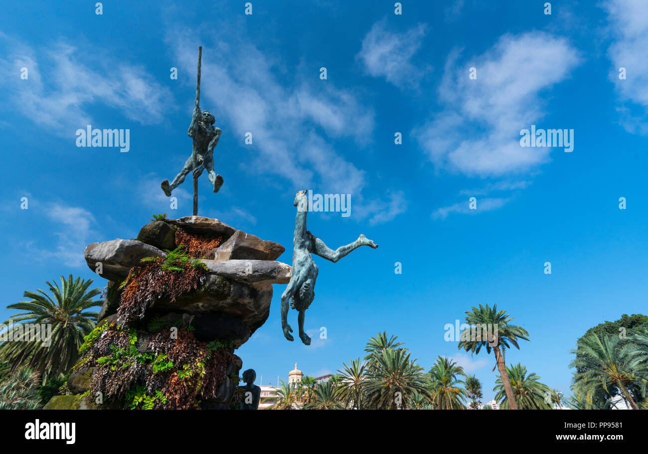 Monumento Doramas, ultimo re aborigena, Doramas park, Ciudad Jardin quartiere, Las Palmas, città di Gran Canaria Island, Isole Canarie, Spagna, Eur Foto Stock