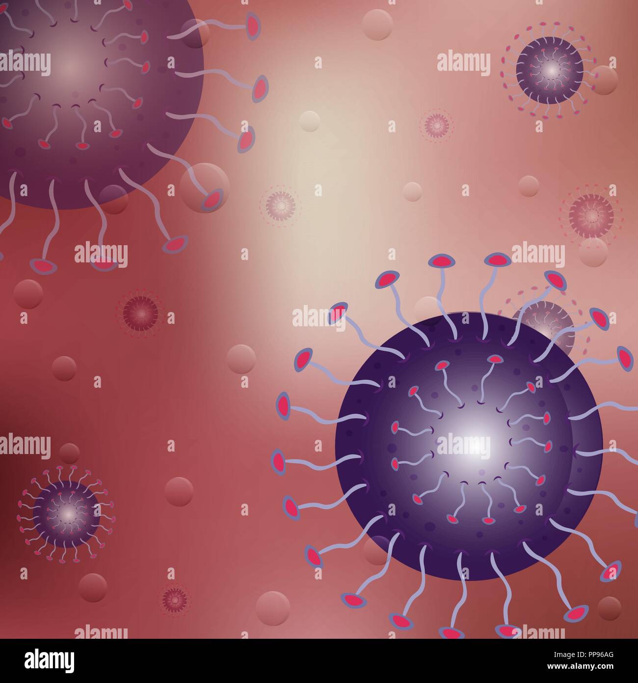 Vettore di virus e batteri sfondo astratto. Virus e batteri sotto il microscopio. Concetto infettati e malattia cellula, organismo infettante, malattia-causando microrganismo. Illustrazione Vettoriale