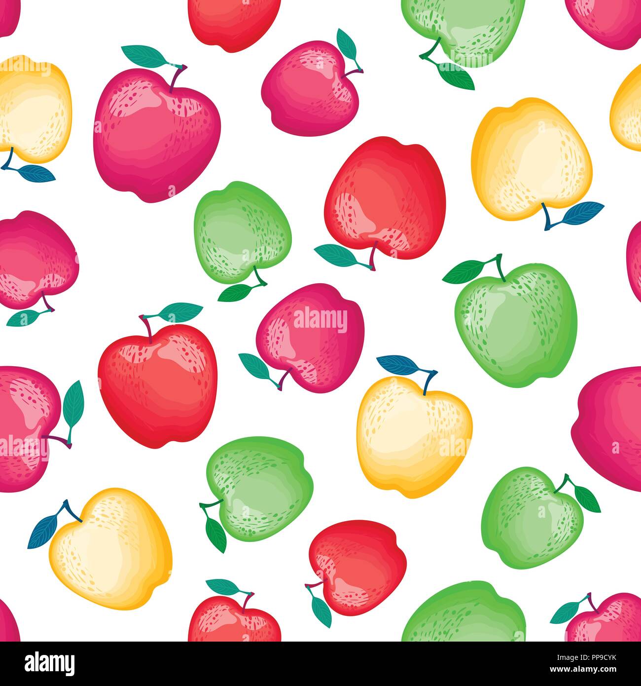 Mele realistico seamless pattern. Colori diversi sono deliziosi. Illustrazione di vettore isolato su sfondo bianco. Illustrazione Vettoriale
