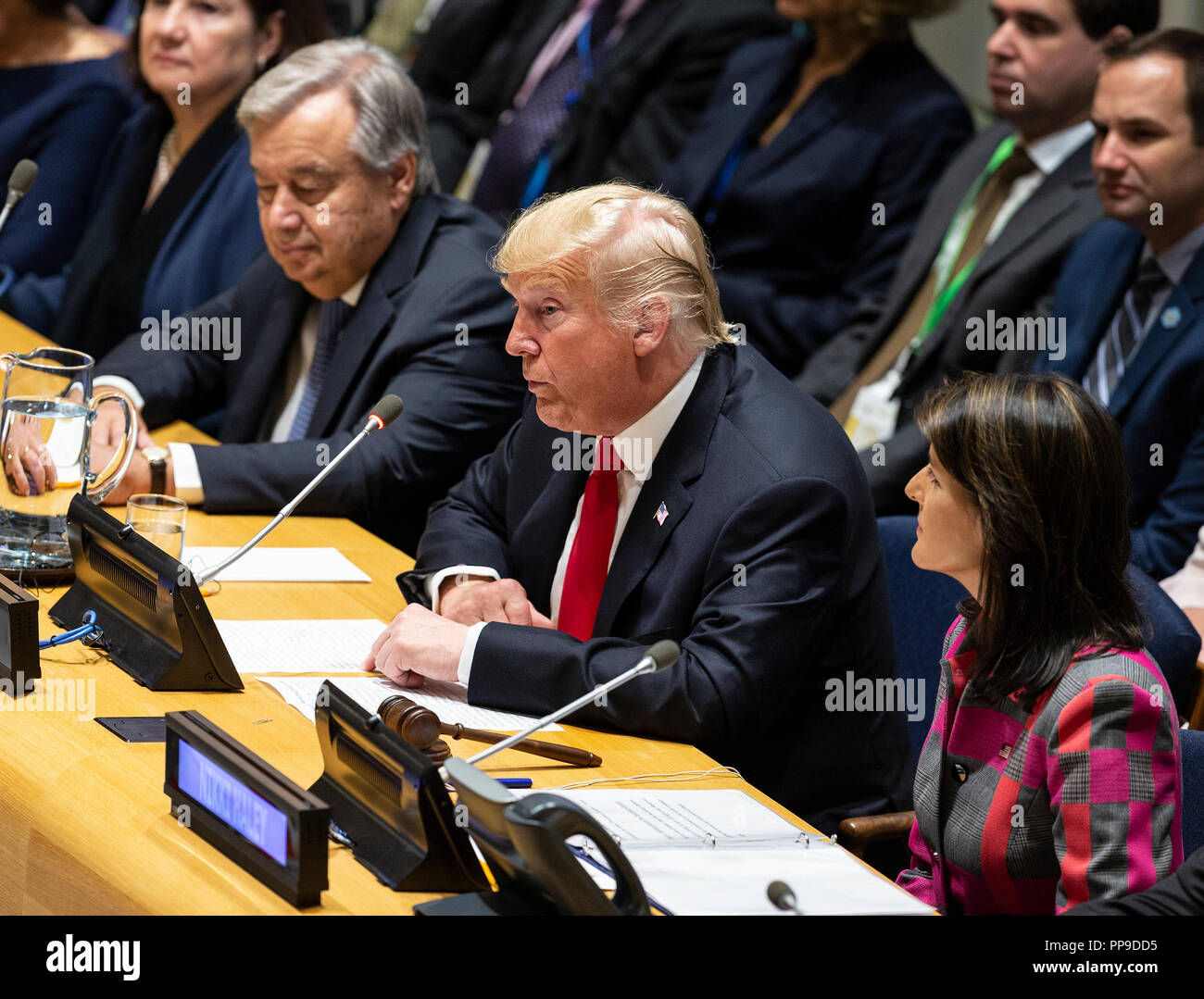 Il presidente statunitense Donald Trump parla all'Assemblea generale delle Nazioni Unite evento di alto livello sulla lotta contro il narcotraffico durante la 73a sessione presso la sede delle Nazioni Unite (foto di Lev Radin/Pacific Stampa) Foto Stock