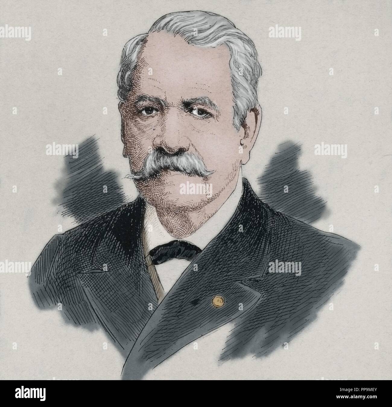 Ferdinando de Lesseps (1805-1894). Diplomatico francese e imprenditore. L'incisione nell'illustrazione iberica, 1894. Colorati. Foto Stock