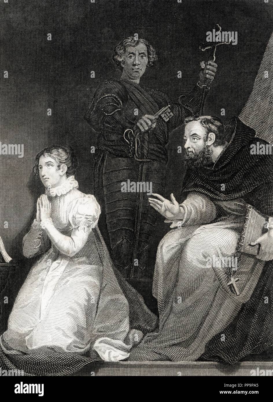 Juana grigio (1537-1554), la reina de Inglaterra duranti nueve días en 1553, ejecutada en la Torre de Londres tras el arresto de su esposo Thomas Wyatt el Joven. Grabado de 1864. Foto Stock