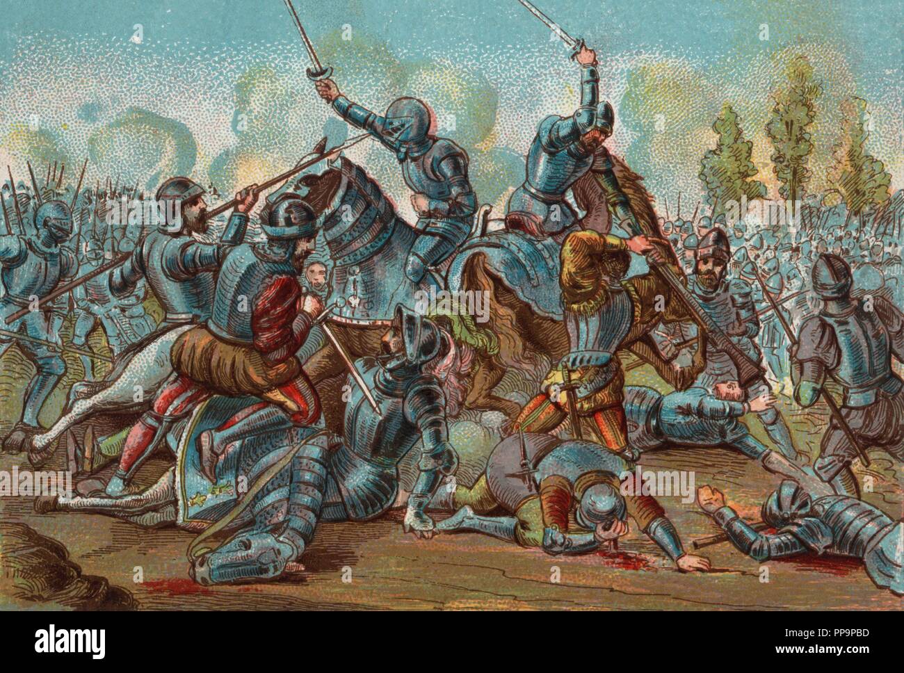Historia de España. Batalla de Pavía en febrero de 1525, en la que el Rey  de Francia Francisco I (1494-1547) cae prisionero ante las tropas  germano-españolas del Emperador Carlos V (1500-1558 Foto