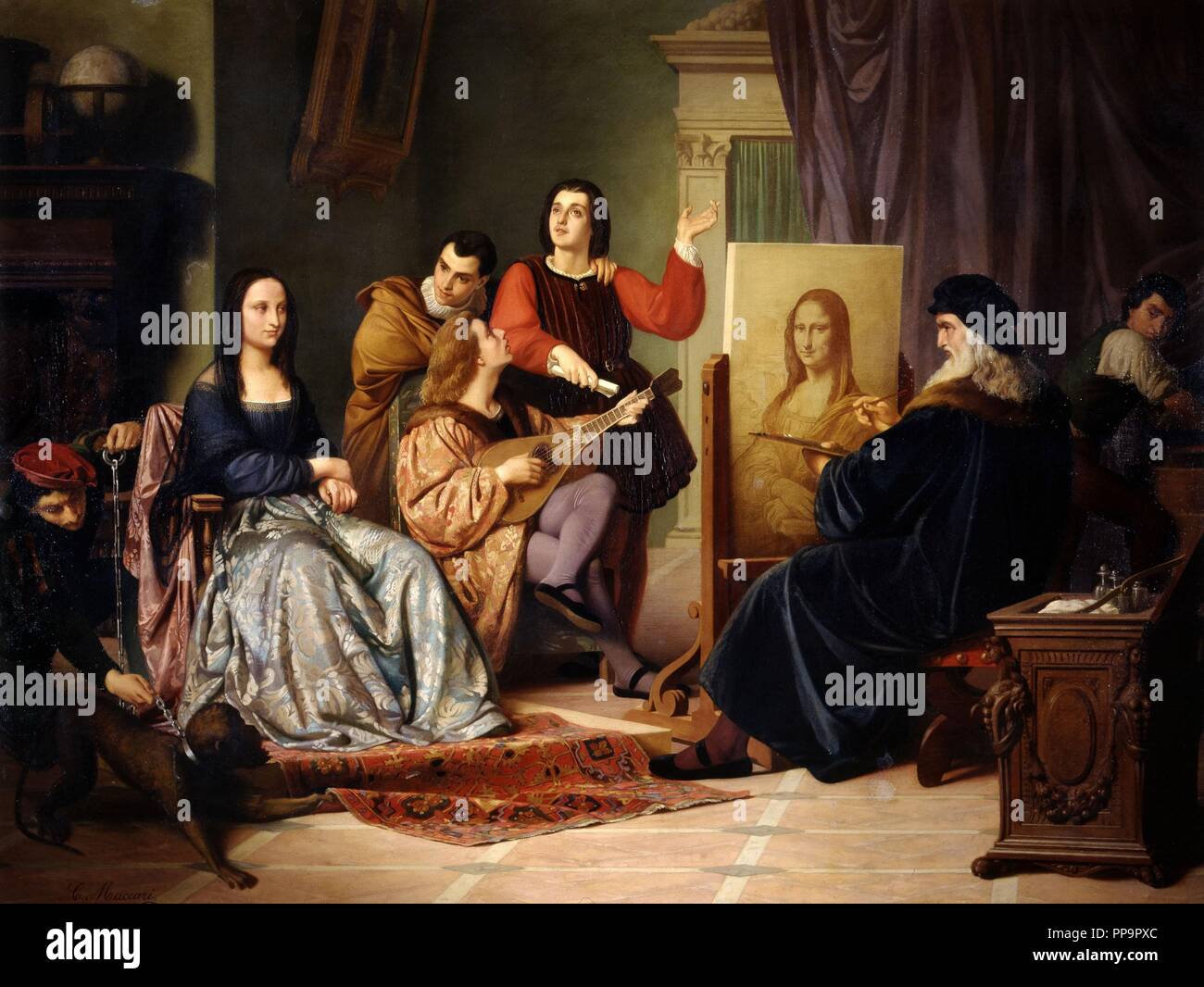 Cesare Maccari / "Leonardo da Vinci di pittura la Mona Lisa", 1863, olio su tela. Foto Stock