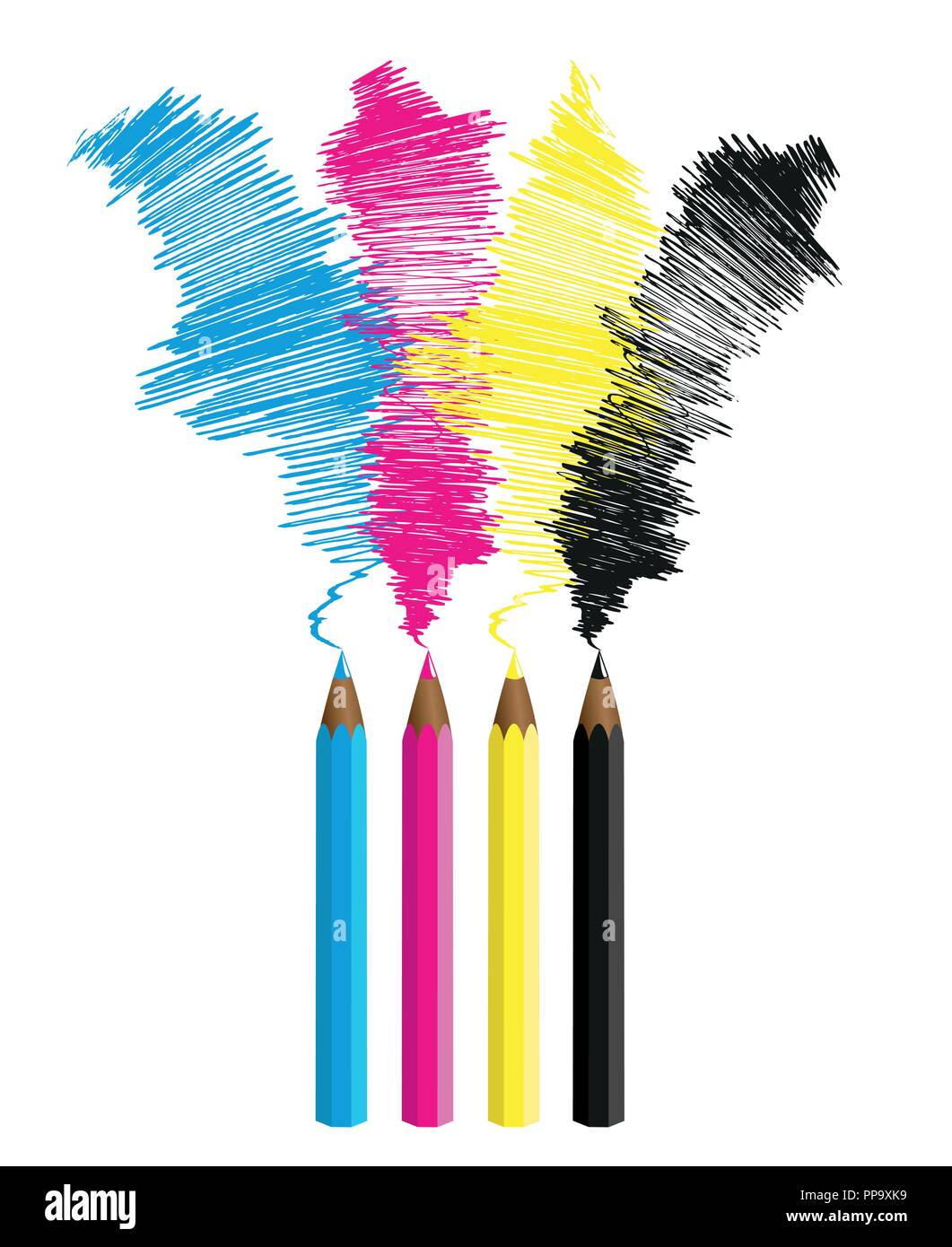 Illustrazione delle matite CMYK Ciano Magenta Giallo chiave EPS vettoriali10 Illustrazione Vettoriale