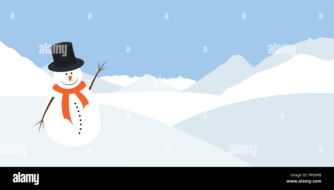 Pupazzo di neve con un foulard arancione onde in un paesaggio invernale illustrazione vettoriale EPS10 Illustrazione Vettoriale