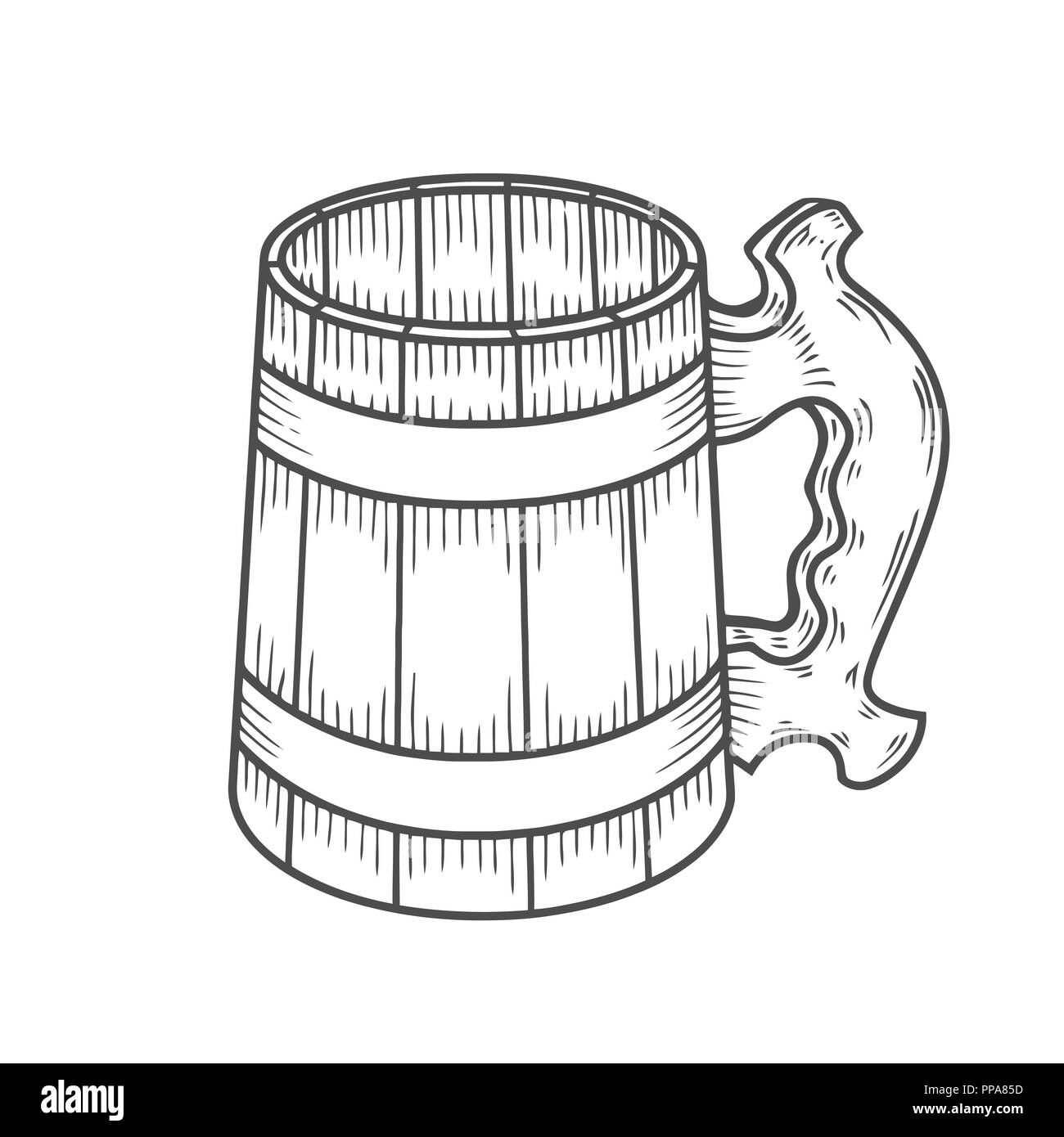 In stile retrò vuoto boccale di birra o di incisione su vetro. Birrificio locale. Vintage vettore illustrazione incisione per il web, poster, etichette, invito a oktoberfest Illustrazione Vettoriale