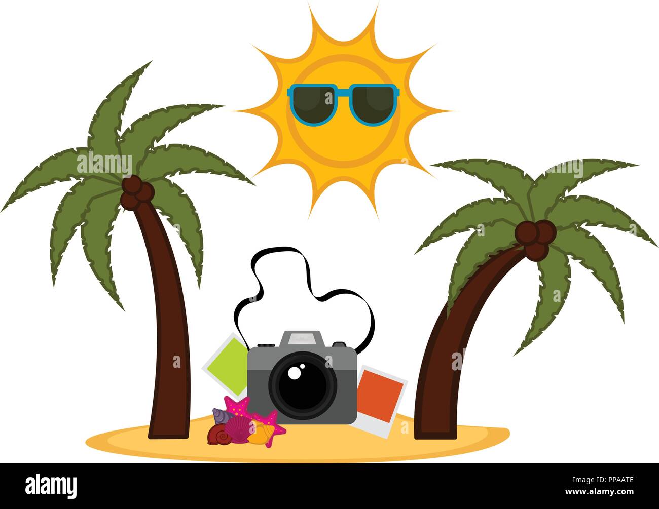 Alberi di Palma con estate diversi oggetti da viaggio Illustrazione Vettoriale