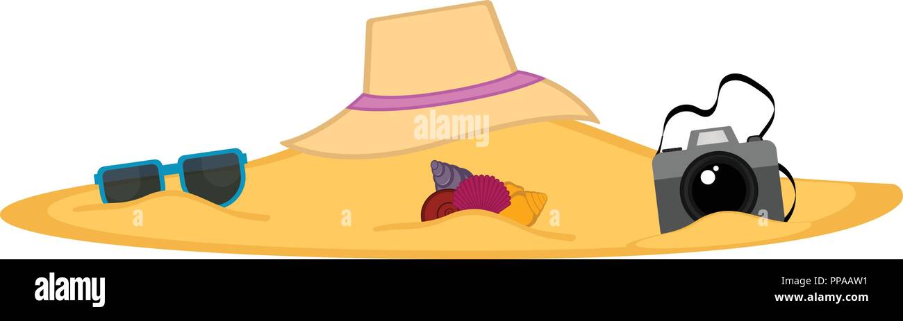 Estate di oggetti sepolti sulla spiaggia di sabbia Illustrazione Vettoriale