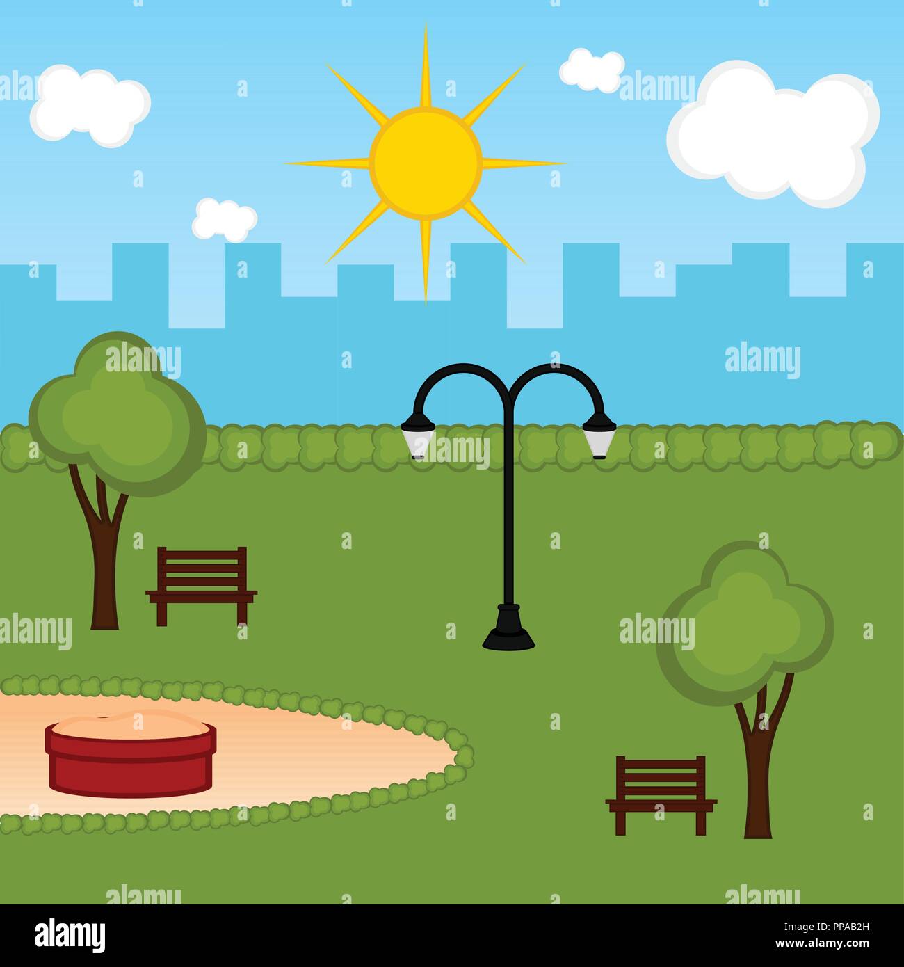 Vista di un parco pubblico Illustrazione Vettoriale