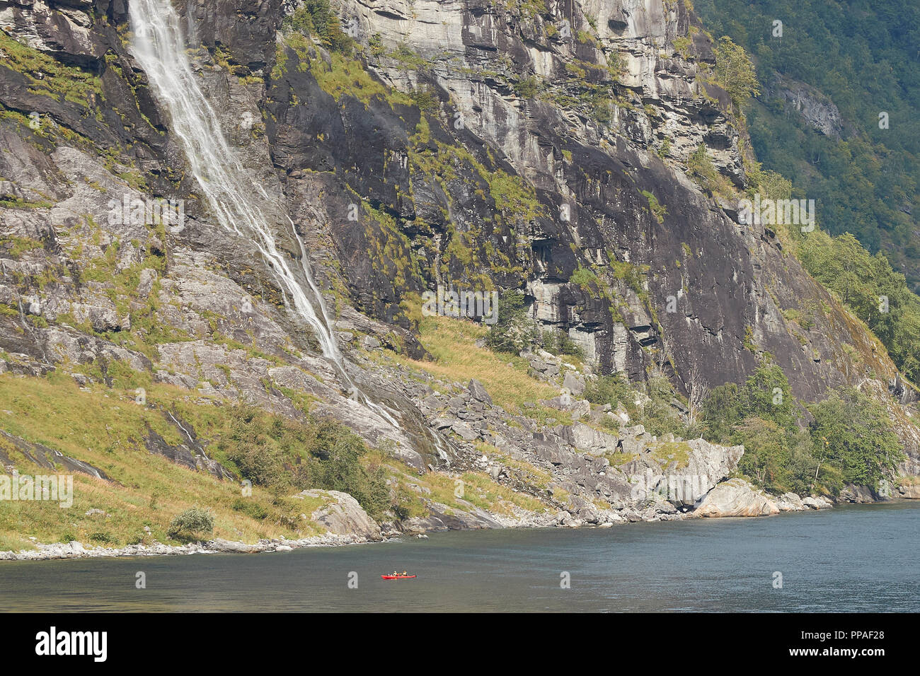 Sette sorelle cascata nel Fiordo di Geiranger, Møre og Romsdal, Norvegia. Foto Stock