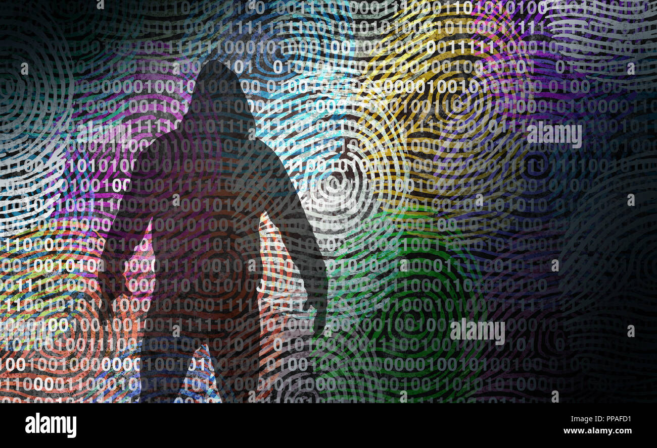 Ladro di identità hacking internet e il furto di dati con un hacker phishing per la personale le informazioni private in un 3D illustrazione dello stile. Foto Stock