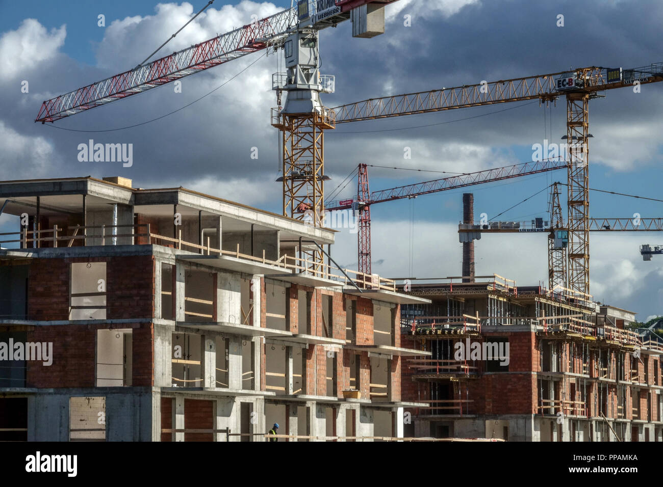 Nuovo cantiere immobiliare in Dockland, Praga Liben, Repubblica Ceca Foto Stock