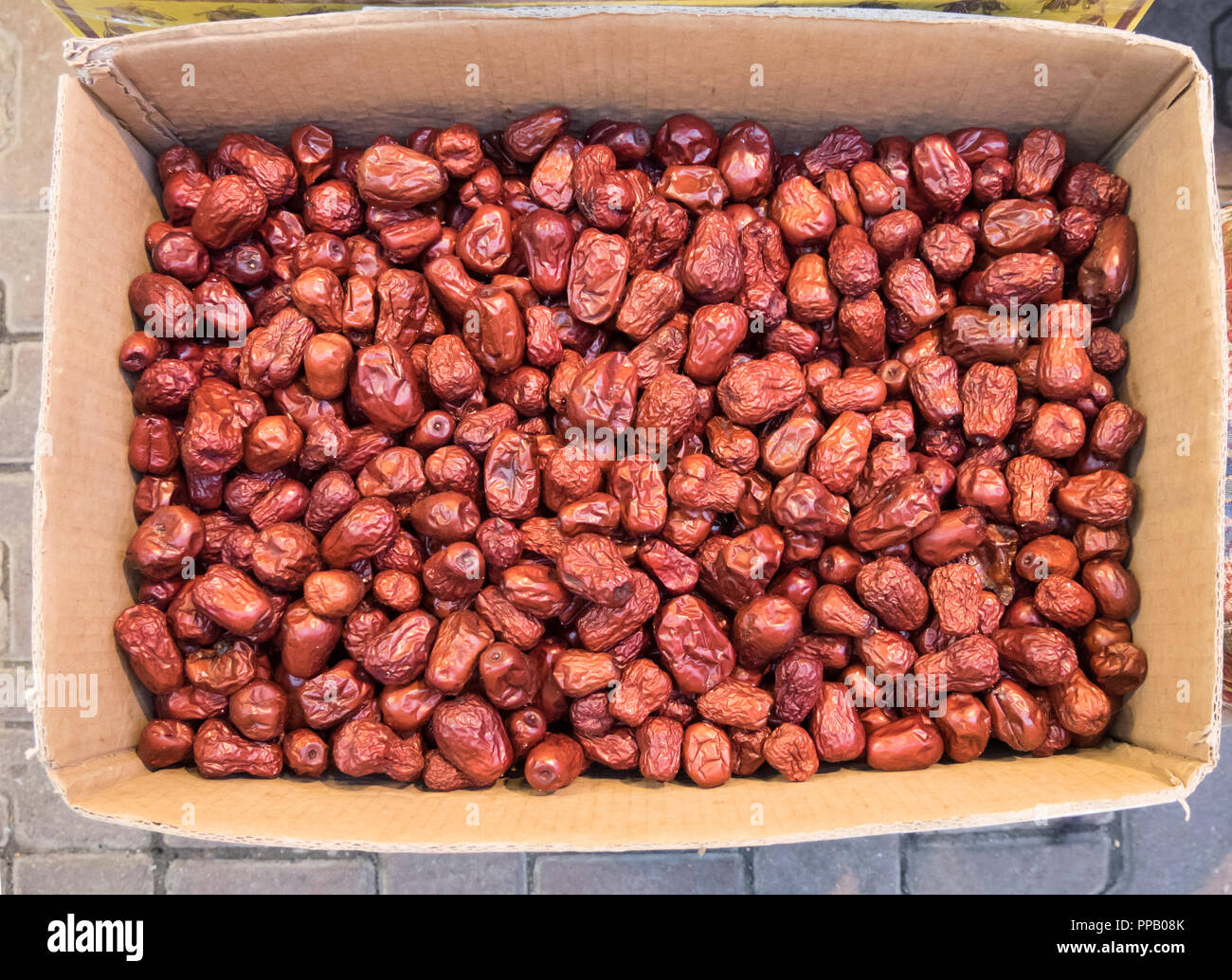 Jujube secchi, secco data cinese. Data cinese link o collegamento Jujube è dolce e la tradizione della medicina cinese. Foto Stock