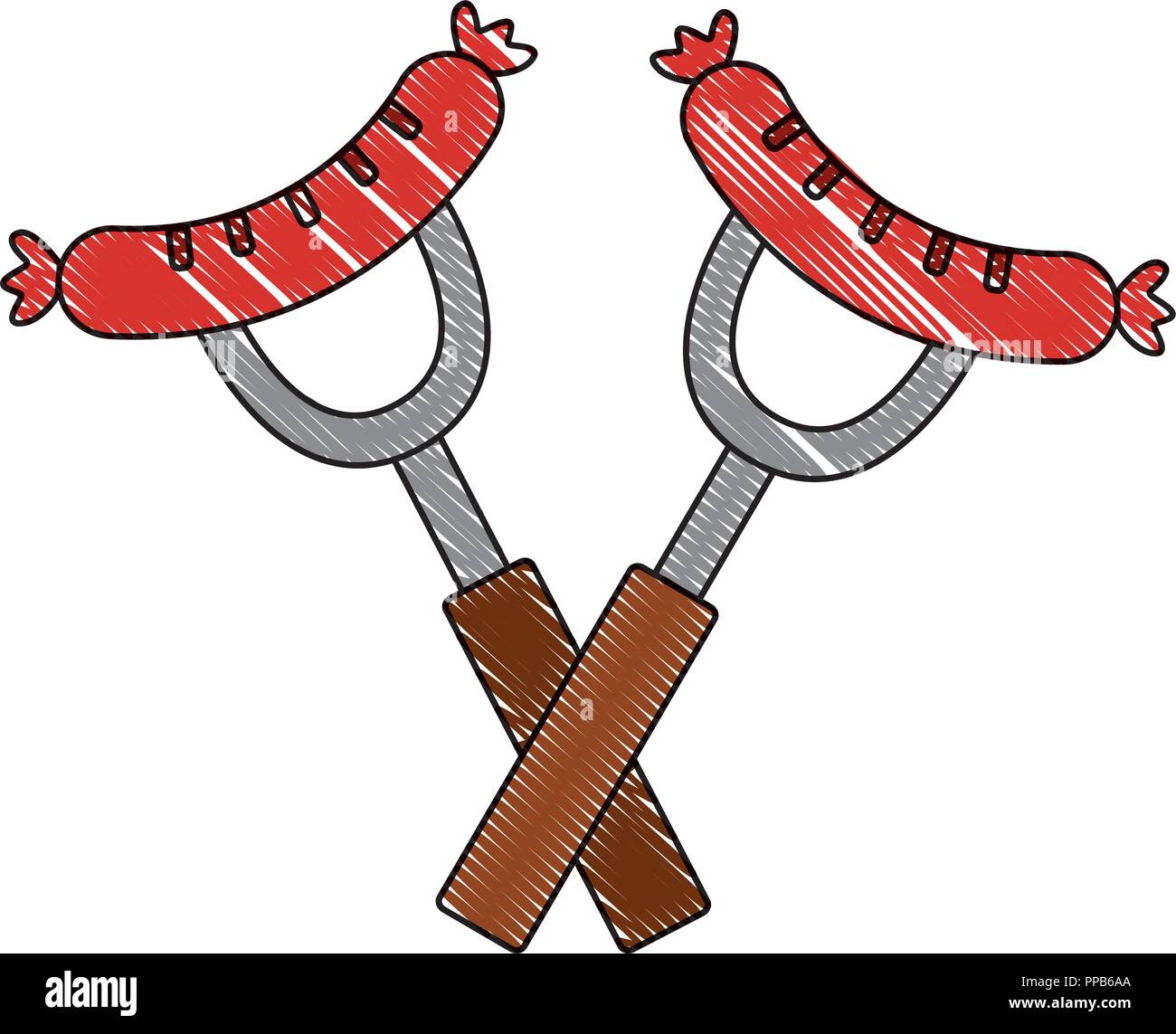 Grigliata di due salsicce sulla forcella di fast food illustrazione vettoriale Illustrazione Vettoriale