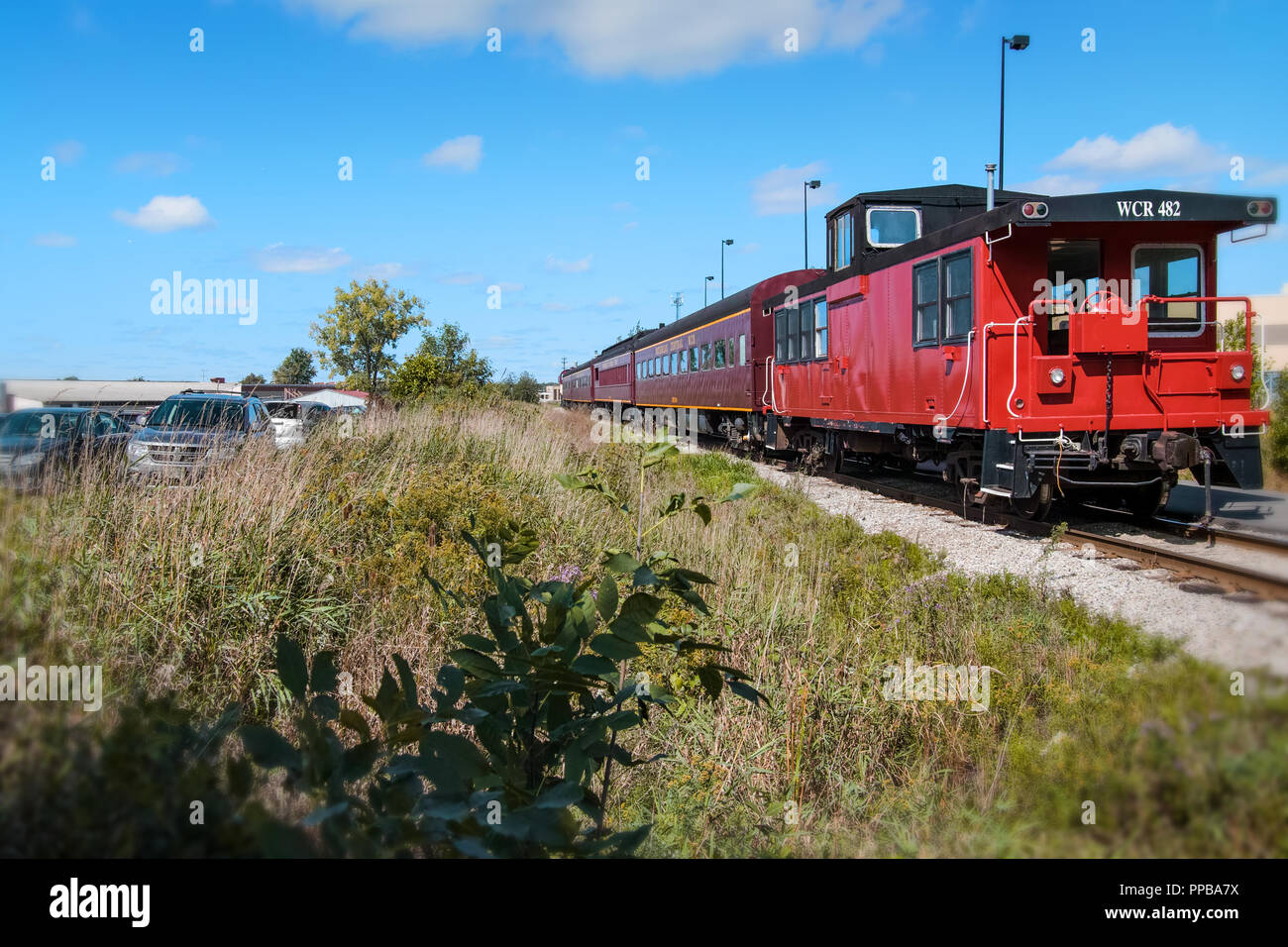 Il Waterloo Stazione Ferroviaria Centrale è un ricreative treni passeggeri che viaggiano su circa 10 km di distanza da st Jacob Mercato a Elmira comunità. Foto Stock