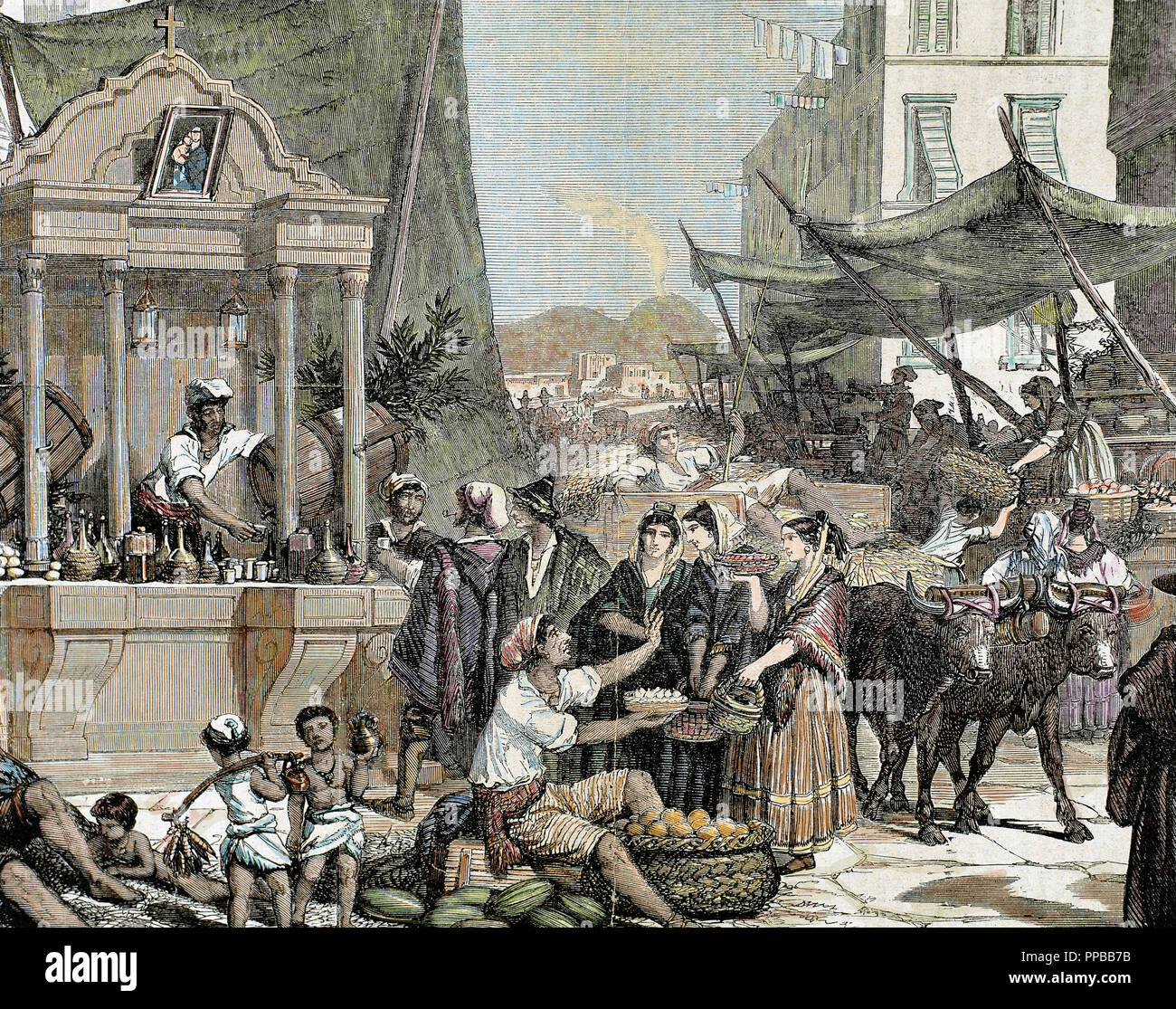 Napoli. Vista di una strada della città agli inizi del XIX secolo. L'Italia. Incisione del 1852. Foto Stock