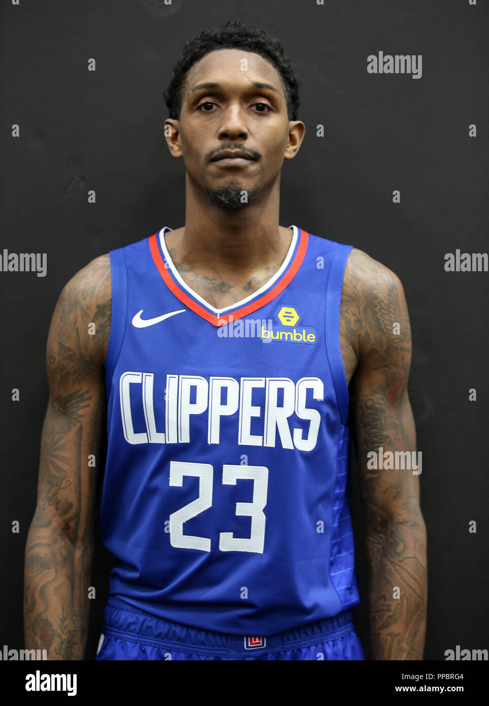 Los Angeles, CA, Stati Uniti d'America. 24Sep, 2018. LA Clippers guard Lou Williams (23) a Los Angles Clippers Media Day al centro di formazione il 24 settembre 2018. (Foto di Jevone Moore) Credito: csm/Alamy Live News Foto Stock