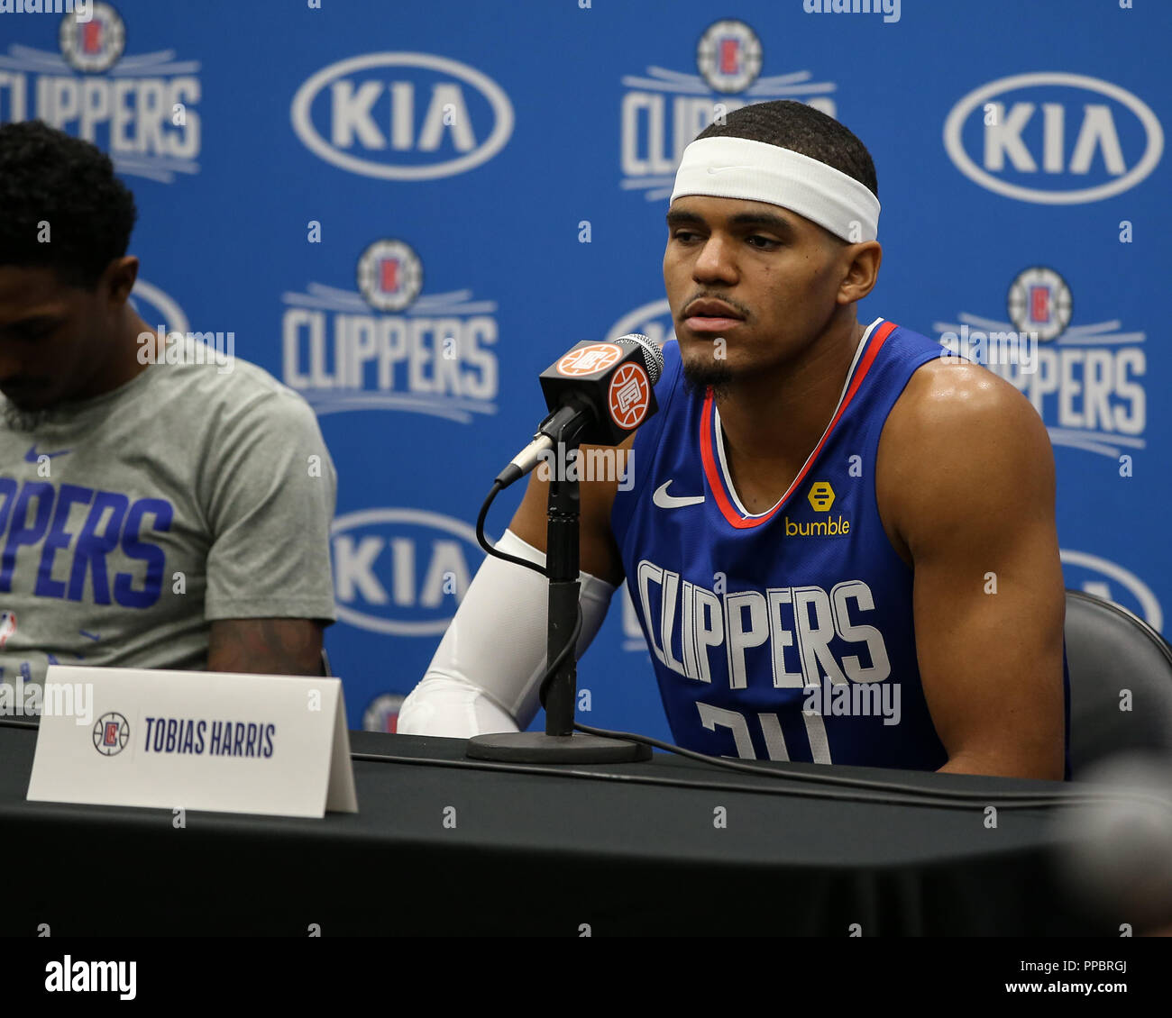 Los Angeles, CA, Stati Uniti d'America. 24Sep, 2018. LA Clippers avanti Tobias Harris (34) a Los Angles Clippers Media Day al centro di formazione il 24 settembre 2018. (Foto di Jevone Moore) Credito: csm/Alamy Live News Foto Stock