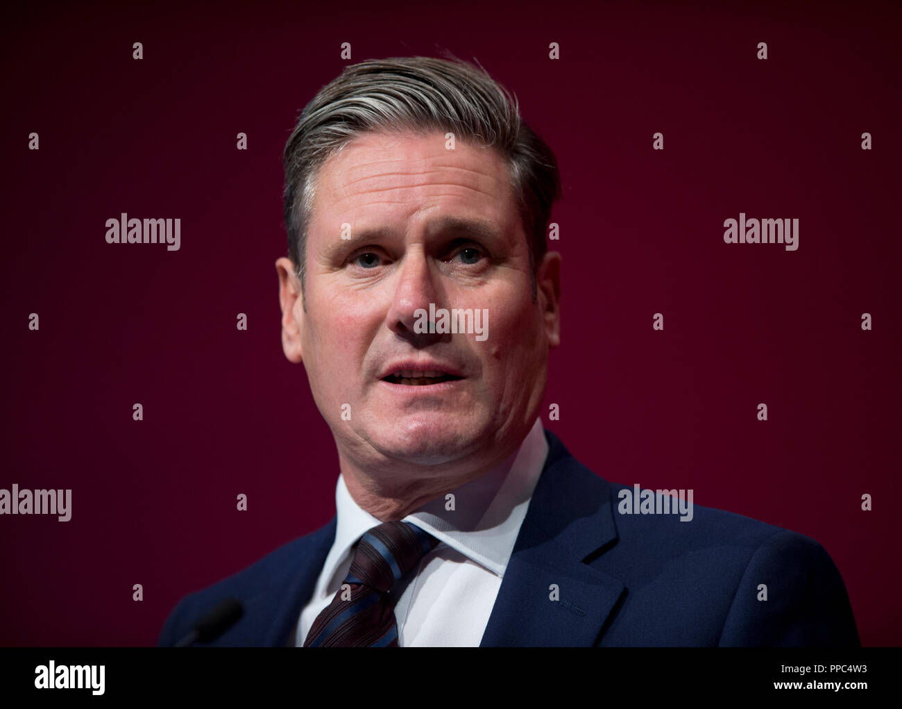 Liverpool, Regno Unito. Il 25 settembre 2018. Keir Starmer, Shadow del Segretario di Stato per la chiusura dell'Unione europea e il lavoro MP per Holborn e St Pancras parla al Partito laburista conferenza in Liverpool. © Russell Hart/Alamy Live News. Foto Stock