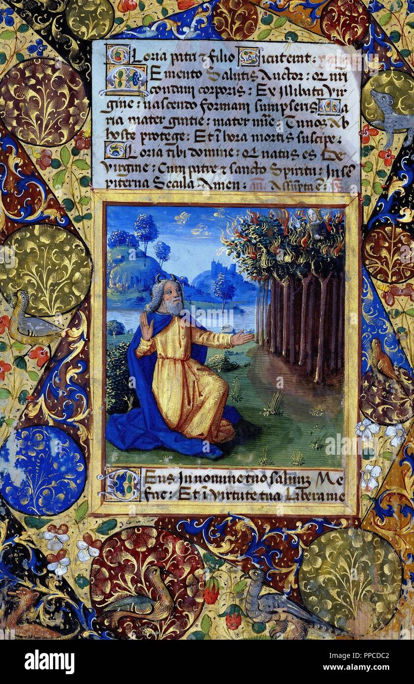 Libro d Ore di Luigi d Orleans: il roveto ardente V25. Museo: BIBLIOTECA NACIONAL DE RUSIA SAN PIETRO RUSIA. Foto Stock