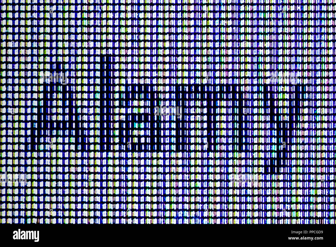 Una vista in prospettiva del logo ALAMY fatto da uno screenshot. Possiamo anche vedere un angolo di una drammatica del cielo. Foto Stock