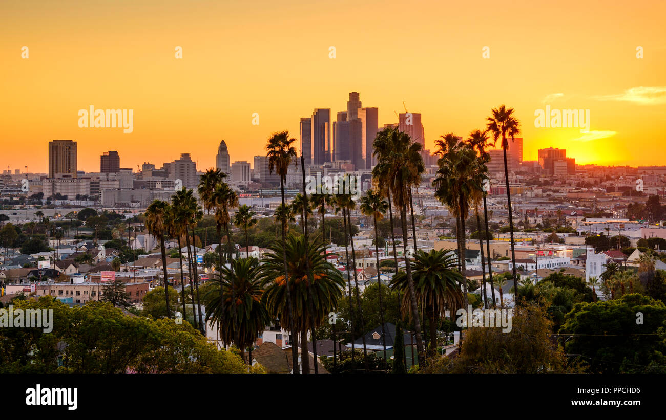 Los Angeles skyline tramonto, California, USA. Foto Stock