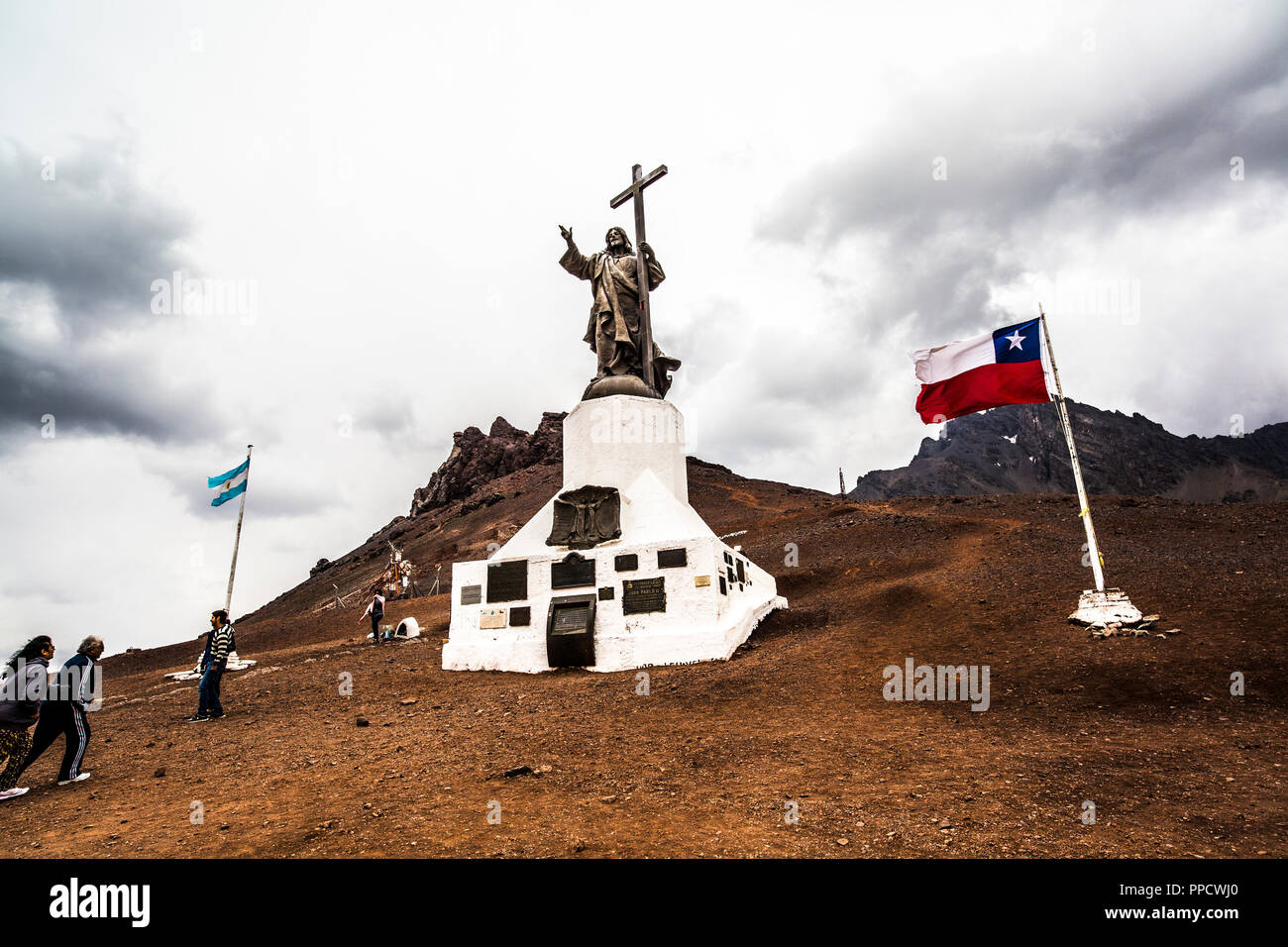 Cristo Redentore delle Ande, statua al confine di Argentina e Cile tra Mendoza e Santiago Foto Stock